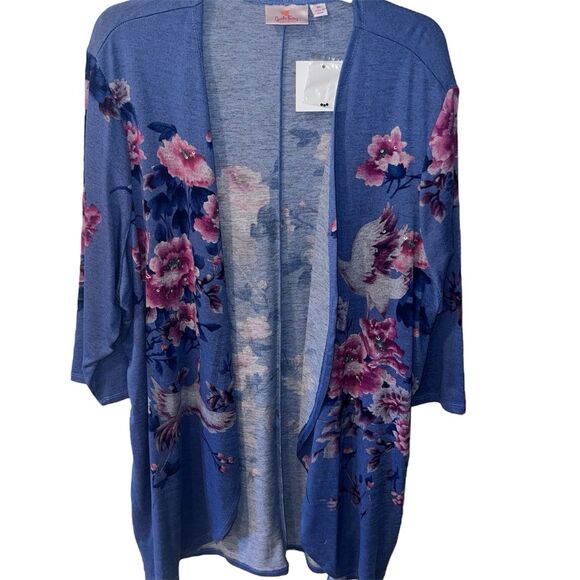 Quacker Factory Cardigan Womens Plus 3X Open Front Top Duster Birds Floral New - Picture 1 of 7